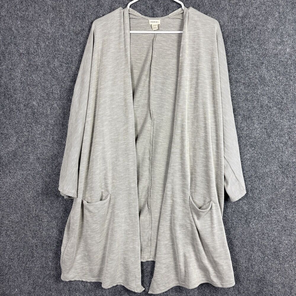 Donni Cardigan Sweater Womens Size L Gray Open Front Ribbed Lagenlook  Artsy